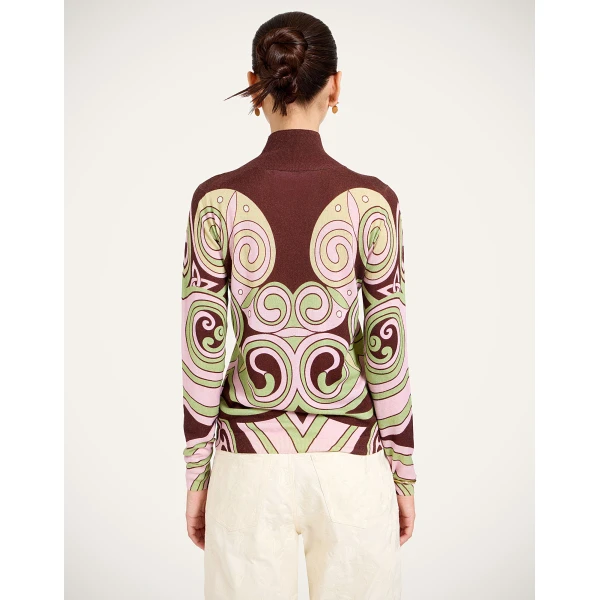 La DoubleJ Silky Turtleneck in Kells Swirl Burgundy at Coveti