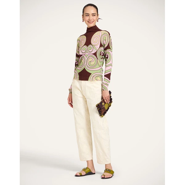 La DoubleJ Silky Turtleneck in Kells Swirl Burgundy at Coveti