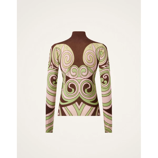 La DoubleJ Silky Turtleneck in Kells Swirl Burgundy at Coveti
