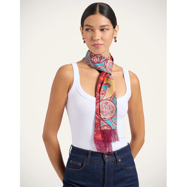 La DoubleJ Skinny Scarf in Alchemy Dark Red at Coveti