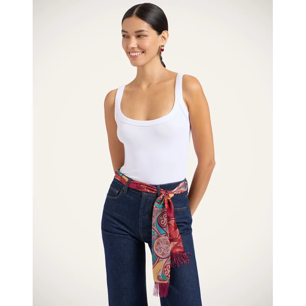 La DoubleJ Skinny Scarf in Alchemy Dark Red at Coveti