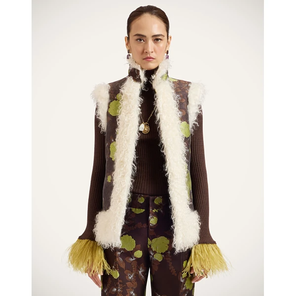 La DoubleJ Sleeveless Folk Jacket in Devon Brown, view 2