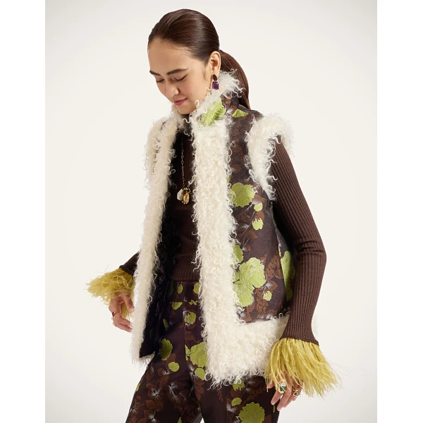 La DoubleJ Sleeveless Folk Jacket in Devon Brown, view 4