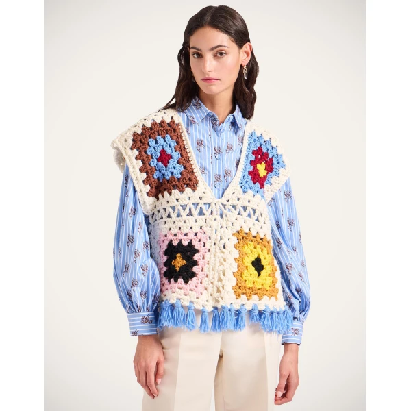 La DoubleJ Sole Star Crochet Top in Flower Tile Ivory | Tops | Coveti