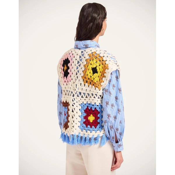 La DoubleJ Sole Star Crochet Top in Flower Tile Ivory | Tops | Coveti