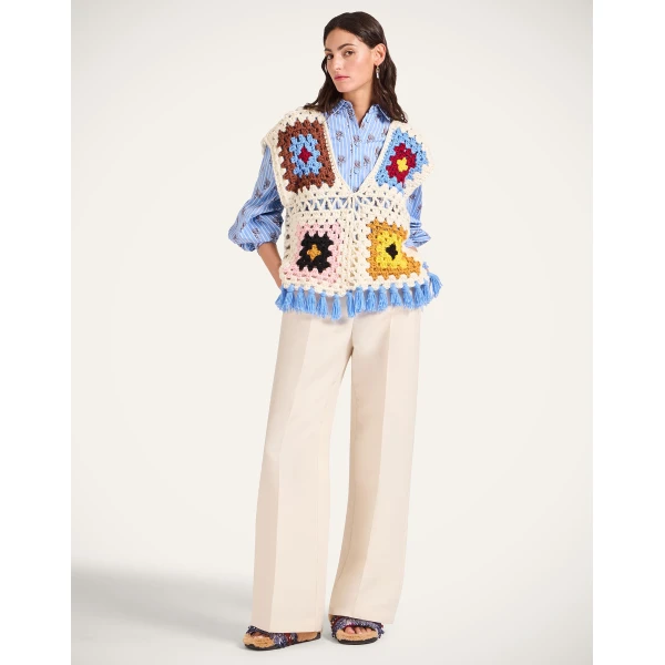 La DoubleJ Sole Star Crochet Top in Flower Tile Ivory | Tops | Coveti