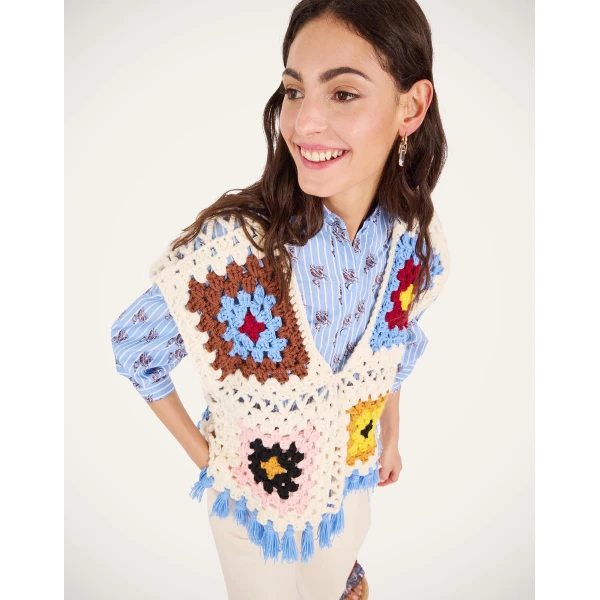 La DoubleJ Sole Star Crochet Top in Flower Tile Ivory | Tops | Coveti