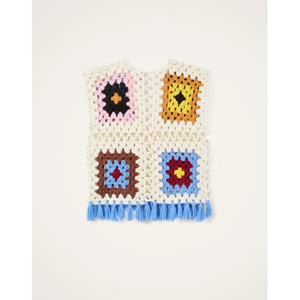 La DoubleJ Sole Star Crochet Top in Flower Tile Ivory | Tops | Coveti