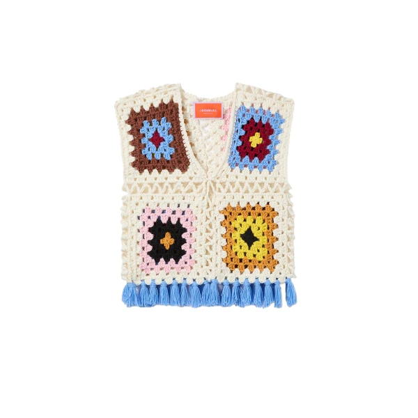 La DoubleJ Sole Star Crochet Top in Flower Tile Ivory | Tops | Coveti