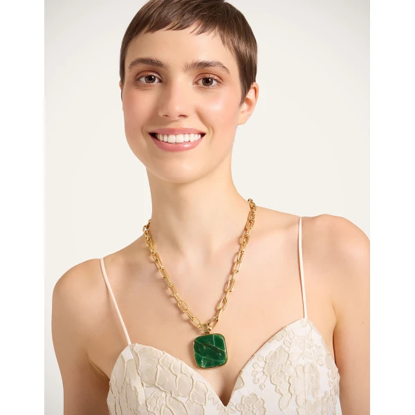La DoubleJ Soul Pendant Necklace in 24K Gold Plate & Green Jade at Coveti