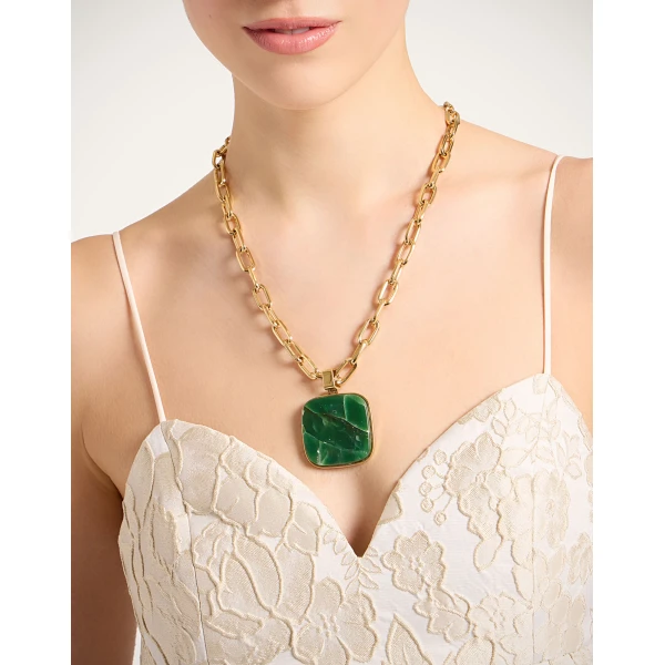 La DoubleJ Soul Pendant Necklace in 24K Gold Plate & Green Jade at Coveti