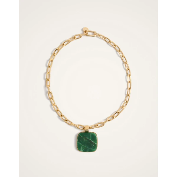 La DoubleJ Soul Pendant Necklace in 24K Gold Plate & Green Jade at Coveti