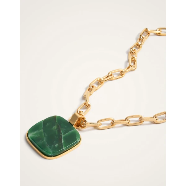La DoubleJ Soul Pendant Necklace in 24K Gold Plate & Green Jade at Coveti