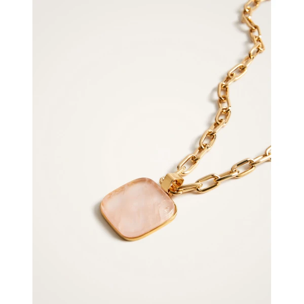 La DoubleJ Soul Pendant Necklace in 24k Gold Plate & Pink Quartz, view 4