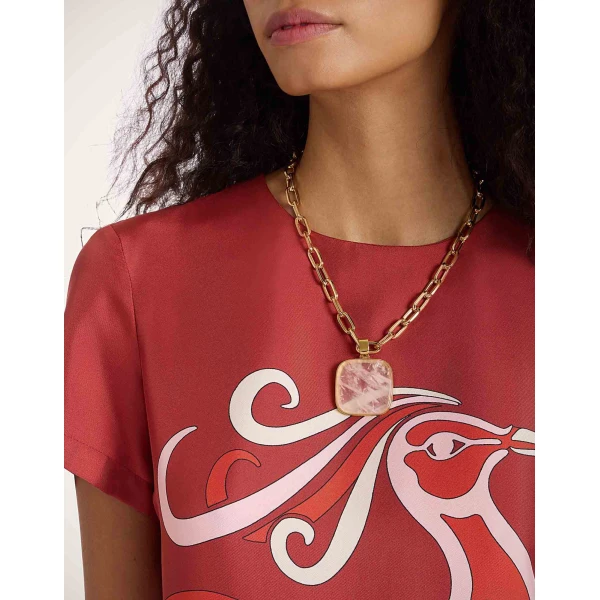 La DoubleJ Soul Pendant Necklace in 24k Gold Plate & Pink Quartz, view 5