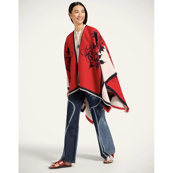 La DoubleJ Soul Poncho in Queen Peony Red | Jackets | Coveti