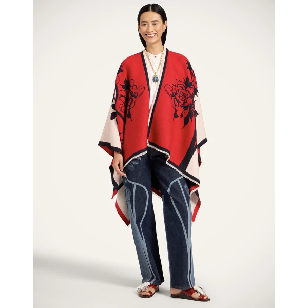 La DoubleJ Soul Poncho in Queen Peony Red | Jackets | Coveti
