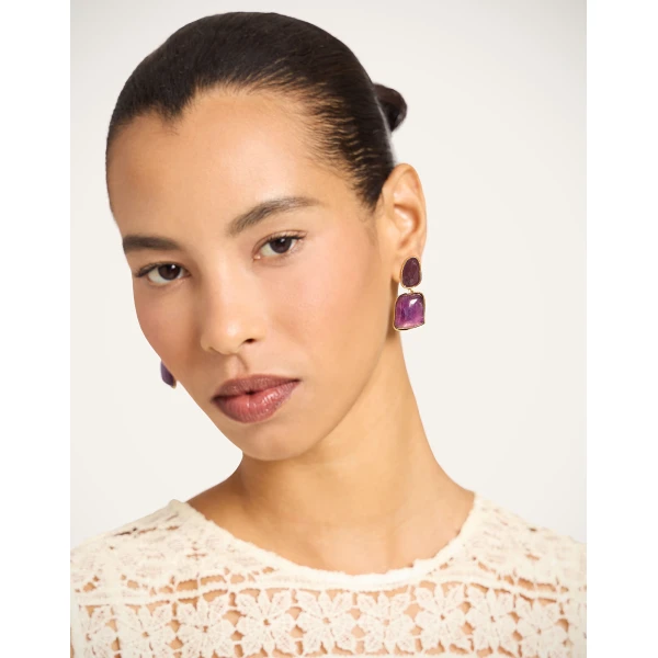 La DoubleJ Spells Earrings in 24K Gold Plate And Amethyst, view 2