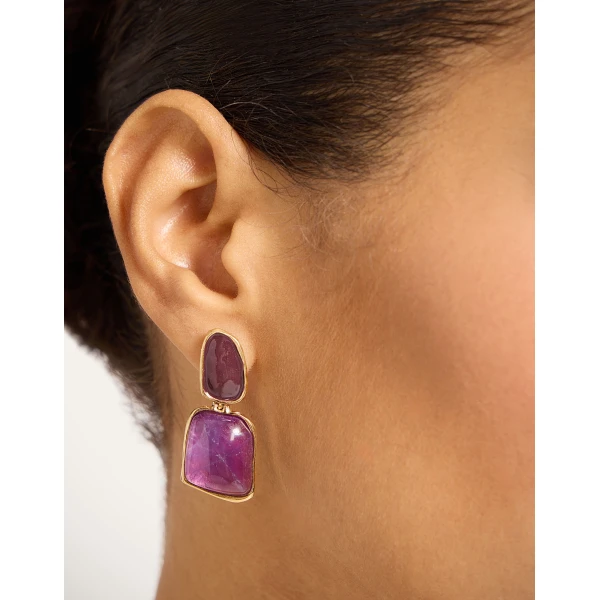 La DoubleJ Spells Earrings in 24K Gold Plate And Amethyst, view 3