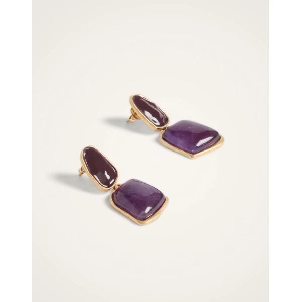 La DoubleJ Spells Earrings in 24K Gold Plate And Amethyst, view 4