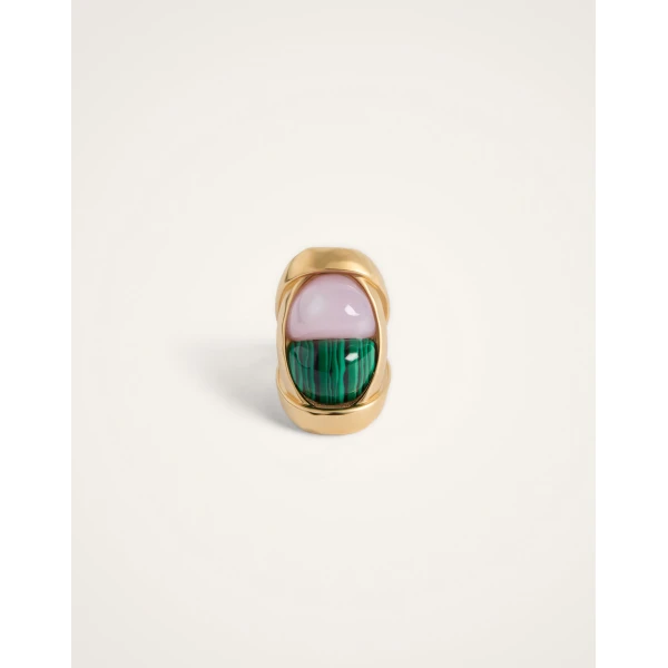 La DoubleJ Spells Ring in 24K Gold Plate, Malachite, And Pink Quartz, view 5