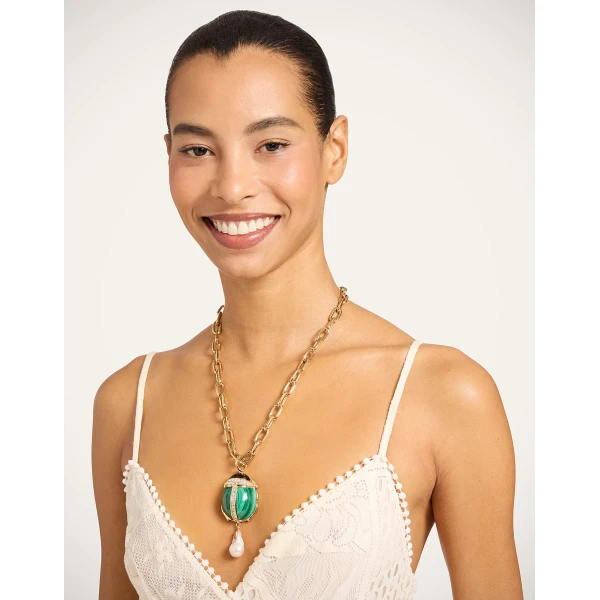 La DoubleJ Talismania Necklace in 24K Gold Plate And Malachite, view 2