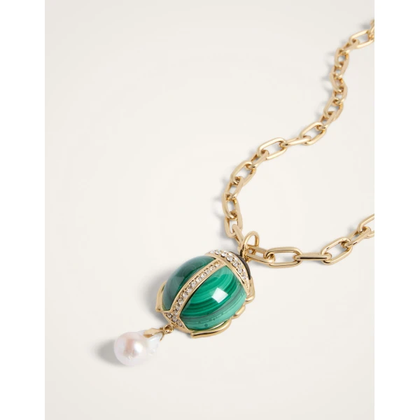 La DoubleJ Talismania Necklace in 24K Gold Plate And Malachite, view 3