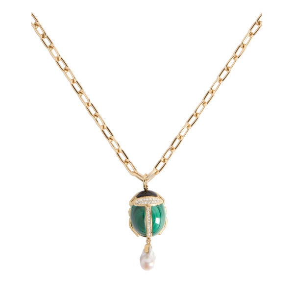 La DoubleJ Talismania Necklace in 24K Gold Plate And Malachite at Coveti