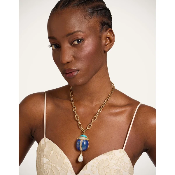 La DoubleJ Talismania Necklace in 24K Gold Plate & Lapis lazuli at Coveti