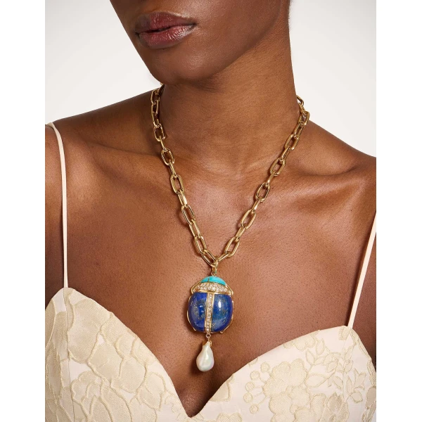 La DoubleJ Talismania Necklace in 24K Gold Plate & Lapis lazuli at Coveti