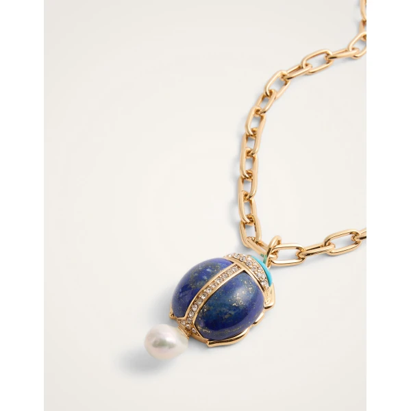 La DoubleJ Talismania Necklace in 24K Gold Plate & Lapis lazuli at Coveti