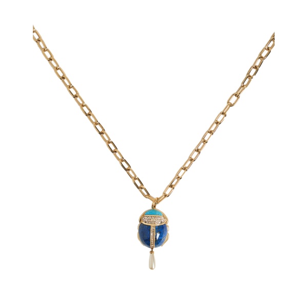 La DoubleJ Talismania Necklace in 24K Gold Plate & Lapis lazuli at Coveti