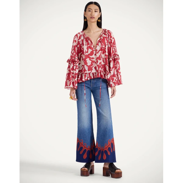 La DoubleJ The Tomcat Roller Jeans in Deep In The Pacific Blue Top, view 2