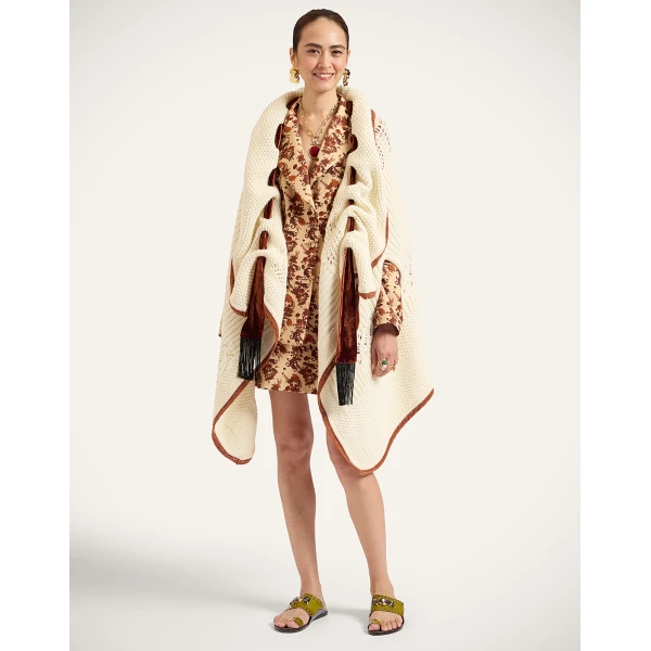 La DoubleJ The Weaver Long Cape in White at Coveti