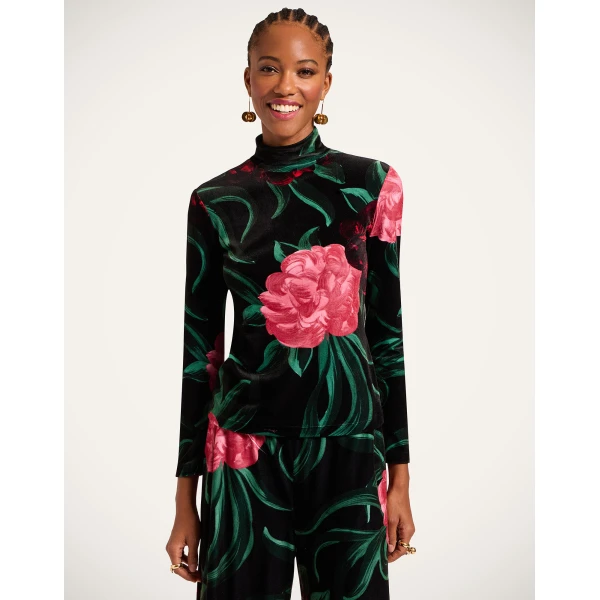 La DoubleJ Turtleneck in Peony Black Top, view 2