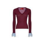 La DoubleJ V-Neck High Kick Top in Burgandy