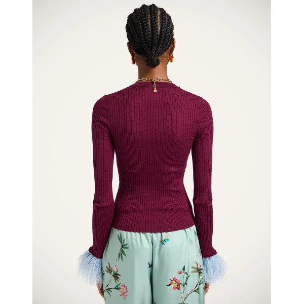 La DoubleJ V-Neck High Kick Top in Burgandy, view 3