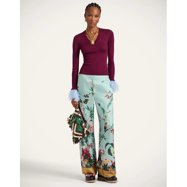 La DoubleJ V-Neck High Kick Top in Burgandy, view 5