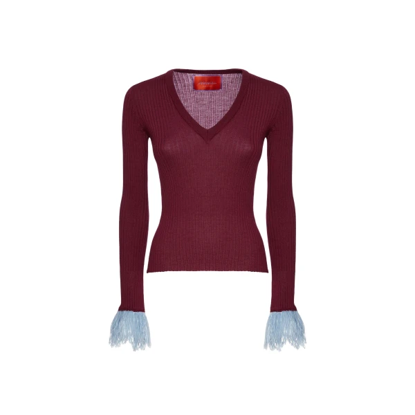 La DoubleJ V-Neck High Kick Top in Burgandy