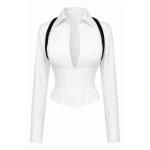 LaQuan Smith Blouse with Keyhole Detail in White | Blouses | Coveti