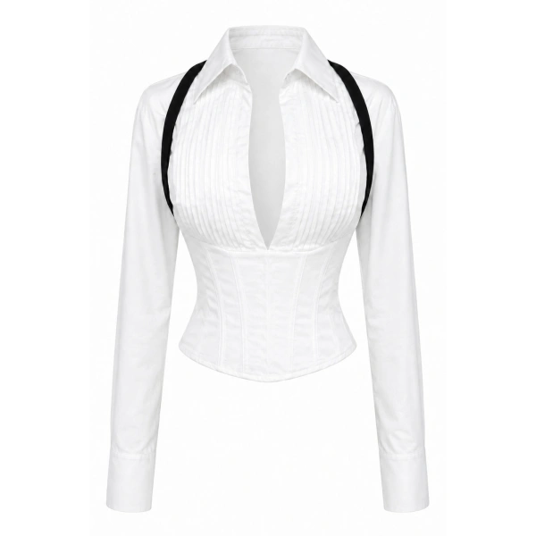 Blouse with Keyhole Detail in White