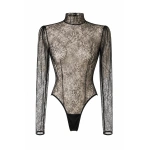LaQuan Smith Bodysuit with Mock Neck Detail in Black | Bodysuit | Coveti