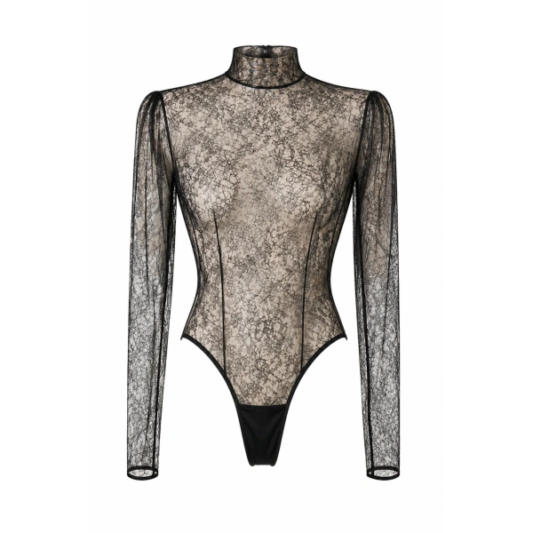 LaQuan Smith Bodysuit with Mock Neck Detail in Black | Bodysuit | Coveti
