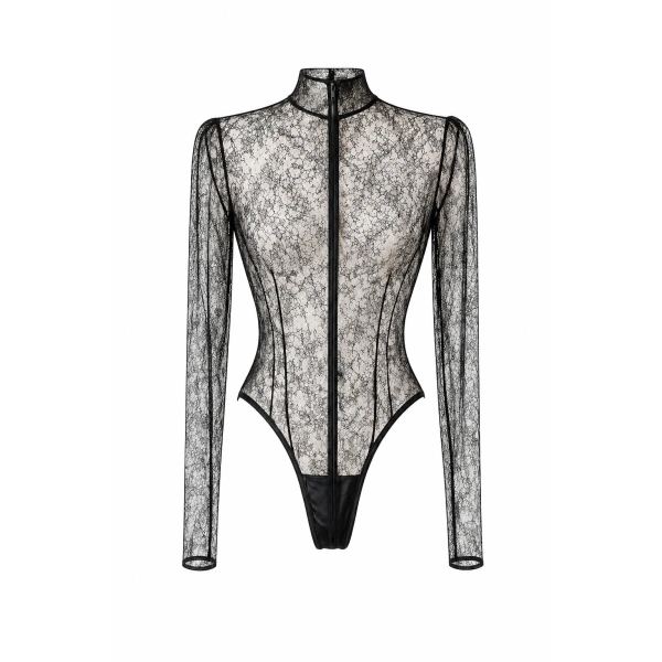LaQuan Smith Bodysuit with Mock Neck Detail in Black | Bodysuit | Coveti