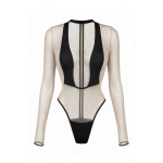 LaQuan Smith Bow Tie Detail Bodysuit in Nude and Black | Bodysuit | Coveti