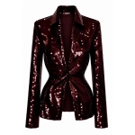 LaQuan Smith Button Down Blouse in Oxblood Sequin | Sequin Tops | Coveti