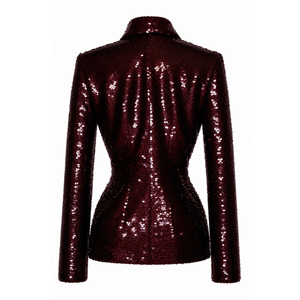 LaQuan Smith Button Down Blouse in Oxblood Sequin | Sequin Tops | Coveti
