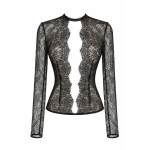 LaQuan Smith Deep V Neck Open Back Top in Black | Lace Tops | Coveti