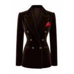 LaQuan Smith Double Breasted Jacket with Notch Lapel in Chocolate | Blazers | Coveti