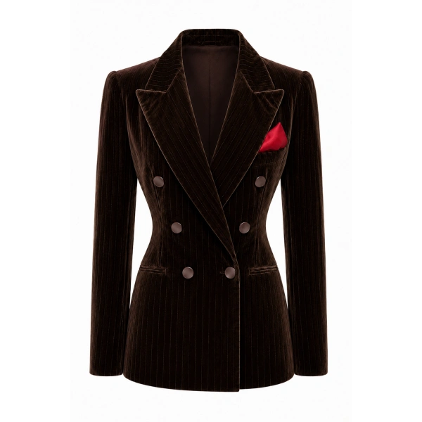 Double Breasted Jacket with Notch Lapel in Chocolate